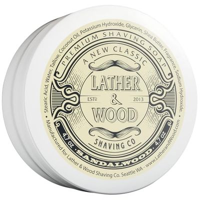 ather &amp; Wood Shaving Soap - Sandalwood - Simply The Best Luxury Shaving Cream - Tallow - Dense Lather with Fantastic Scent for The Worlds Best Wet Shaving Routine. 4.6 oz (Sandalwood)