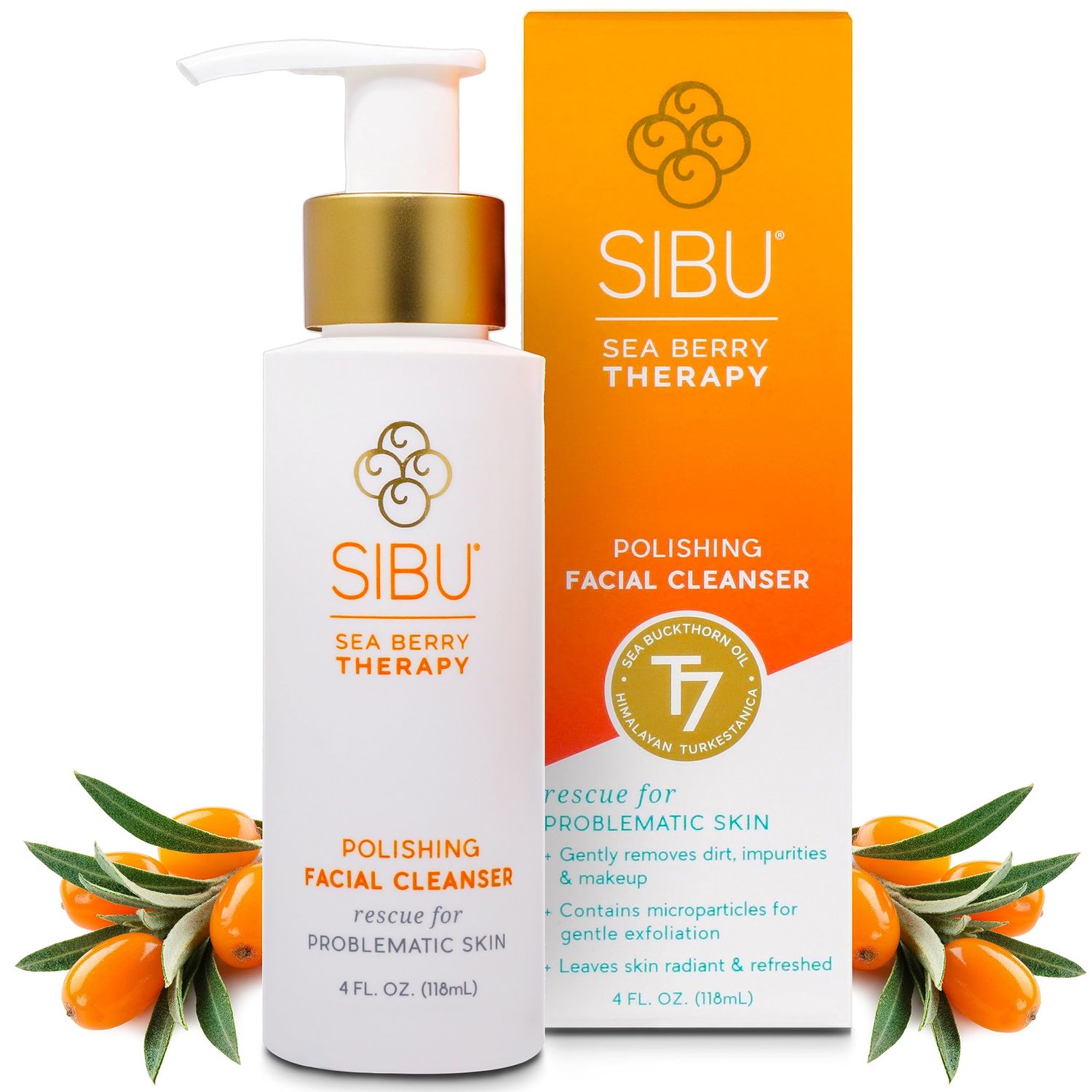 sibu Sea Buckthorn Polishing Facial Cleanser (4oz), Face Wash Made From Premium Himalayan Sea Berry Oil - Moisturizes Skin, Reduces Blemishes, Removes Make-up - 2 Pack