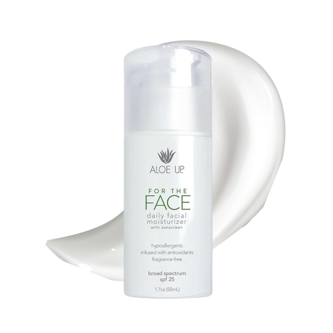 Aloe Up For the Face Daily Moisturizer with SPF 25 Sunscreen - Alcohol-Free Broad Spectrum Facial Lotion With Aloe Vera Gel - Dries Fast - Reef Friendly - For All Skin Types - Fragrance-Free - 1.7 Oz