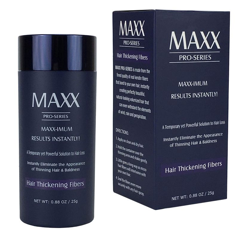 MAXX PRO-SERIES Volumizing Hair Fibers with real Keratin for Thinning Hair/Hair Loss - Dermatologist Tested and Certified Hypoallergenic - 60 days + supply - Multiple Colors Available (Dark Brown)