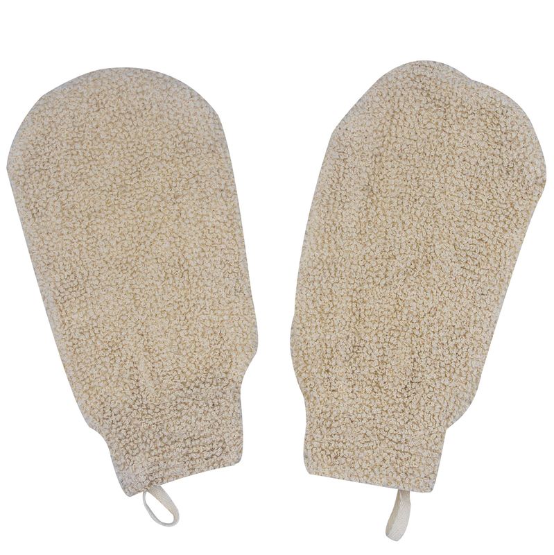 Bleu Bath (2 Pack) Natural Exfoliating Nature Terry Bath Mitt Shower Gloves Loofah Washcloth Sponge Machine Washable Body Scrubber (GENTLE RAMIE)
