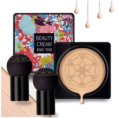 NUIBO Air Cushion CC Cream Mushroom Head, Moisturizing Concealer Makeup Base, Primer Liquid Foundation Long Lasting with Two Mushroom Makeup Sponges ?Natural??Screw lid?