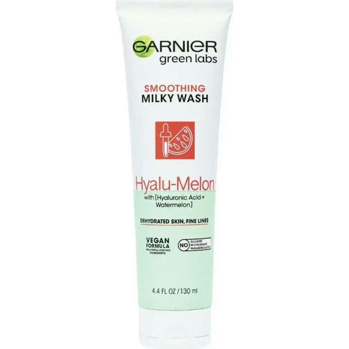 Garnier SkinActive Green Labs Hyalu-Melon Smoothing Milky Washable Cleanser with Hyaluronic Acid + Watermelon for Dehydrated Skin, Fine Lines, (Packaging May Vary), 4.4 FL Oz