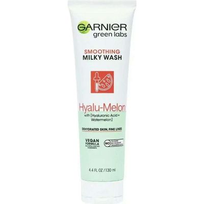 Garnier SkinActive Green Labs Hyalu-Melon Smoothing Milky Washable Cleanser with Hyaluronic Acid + Watermelon for Dehydrated Skin, Fine Lines, (Packaging May Vary), 4.4 FL Oz
