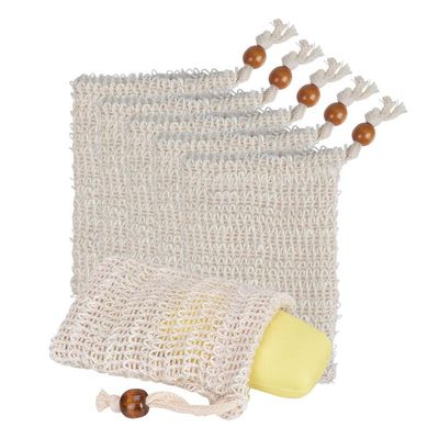 BUYGOO 20 Pack Soap Exfoliating Bag, Natural Soap Saver Hand Made Sisal Mesh Soap Bag Bar Soap Bag with Drawstring for Bath &amp; Shower Use