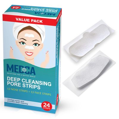 MEDca Deep Cleansing Blackhead Pore Strips - Pack of 24 Peel - Off Blackhead Remover and Pore Unclogging Strips for Nose and Face, Chin, Forehead &amp; Healthier Looking Skin
