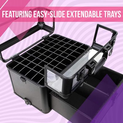 Ver Beauty Professional Rolling Makeup Train Case, Heavy Duty Hair Stylist &amp; Makeup Artist Travel Case with Extendable Trays, Black Matte (VT005-22)
