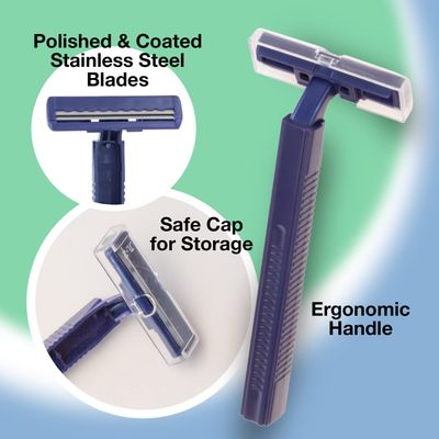 Freshscent (144 Pack) Individually Wrapped Twin Blade Razors with Clear Safety Cap, Disposable, Bulk Packed, Sold by the Case, unisex