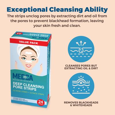 MEDca Deep Cleansing Blackhead Pore Strips - Pack of 24 Peel - Off Blackhead Remover and Pore Unclogging Strips for Nose and Face, Chin, Forehead &amp; Healthier Looking Skin