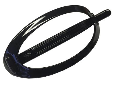 Parcelona French Plain Oval Simple Large Ponytail Holder Non Metal Hair Clip Barrette (Glossy Black)