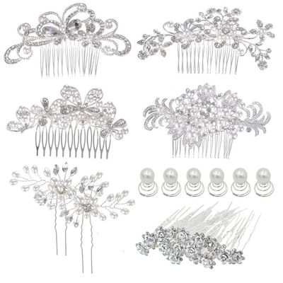 inSowni 32 Pack Silver Wedding Hair Side Combs+U-shaped &amp; Twist Bridal Hair Pins Pieces Accessories Rhinestone Pearls for Women Girls Brides Bridesmaids