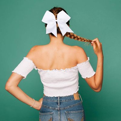 16PCS 8" Large Cheer Hair Bows Ponytail Holder Elastic Band Handmade for Cheerleading Teen Girls College Sports (White, 16 Count (Pack of 1))