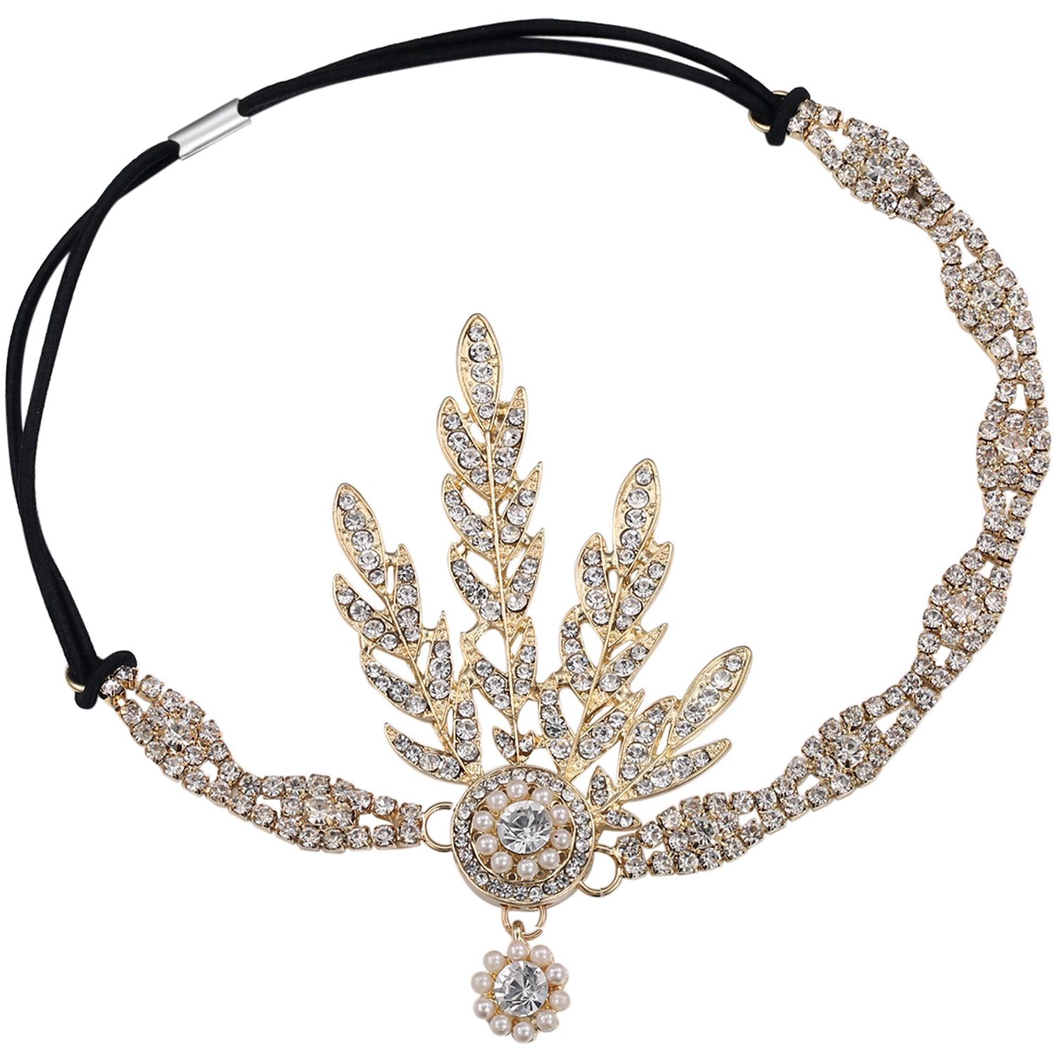 BABEYOND Art Deco 1920&#39;s Flapper Great Gatsby Inspired Leaf Medallion Pearl Headpiece Headband Gold