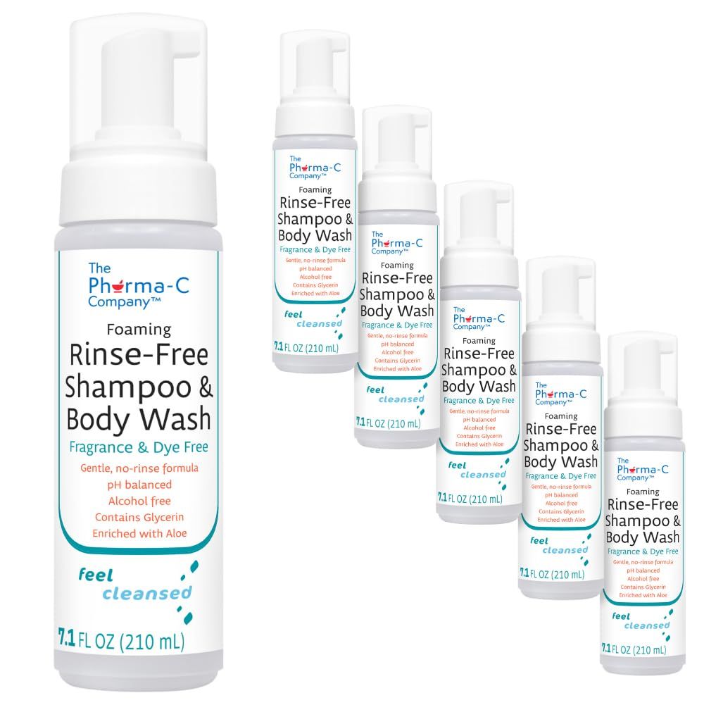 Pharma-C Foaming Rinse Free Shampoo &amp; Body Wash [6 pack] - Fragrance &amp; Dye Free - Hospital Tested Gentle No-Rinse Formula Leaves Hair &amp; Body Fresh &amp; Clean