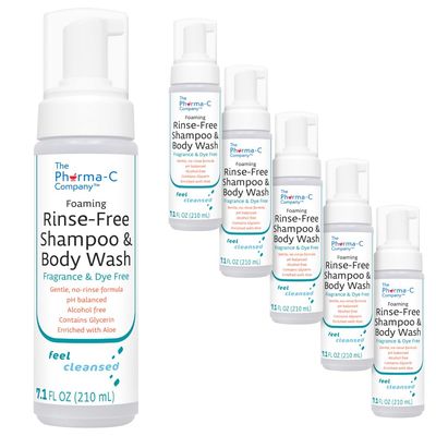 Pharma-C Foaming Rinse Free Shampoo &amp; Body Wash [6 pack] - Fragrance &amp; Dye Free - Hospital Tested Gentle No-Rinse Formula Leaves Hair &amp; Body Fresh &amp; Clean