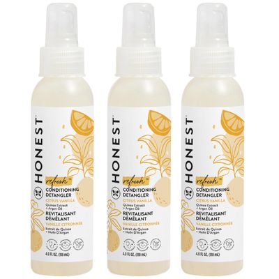The Honest Company Conditioning Hair Detangler 3-Pack | Leave-in Conditioner + Fortifying Spray | Tear-free, Cruelty-Free, Hypoallergenic | Citrus Vanilla Refresh, 4 fl oz each (pack of 3)