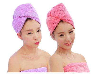 ADOGO Microfiber Hair Towel - 2 Pack Hair Turbans for Wet Hair, Drying Hair Wrap Towels for Women and Kids - Suitable for All Hair Types?Pink?Purple?