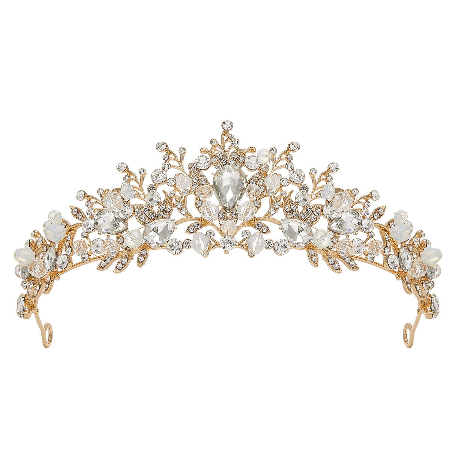 SWEETV Jeweled Wedding Tiaras and Crowns for Women, Metal Princess Tiara Queen Crown for Bride, Bridal Headpieces for Birthday Quinceanera Pageant Prom, Gold