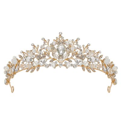 SWEETV Jeweled Wedding Tiaras and Crowns for Women, Metal Princess Tiara Queen Crown for Bride, Bridal Headpieces for Birthday Quinceanera Pageant Prom, Gold