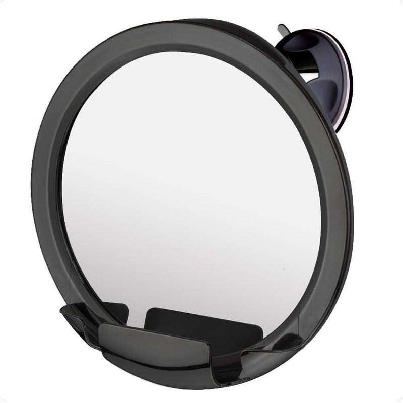 MIRRORVANA Dual Antifog Shower Mirror for Shaving - Shatterproof Mirror with Razor Holder, Upgraded Suction, 360 Swivel (8" Round, Black)