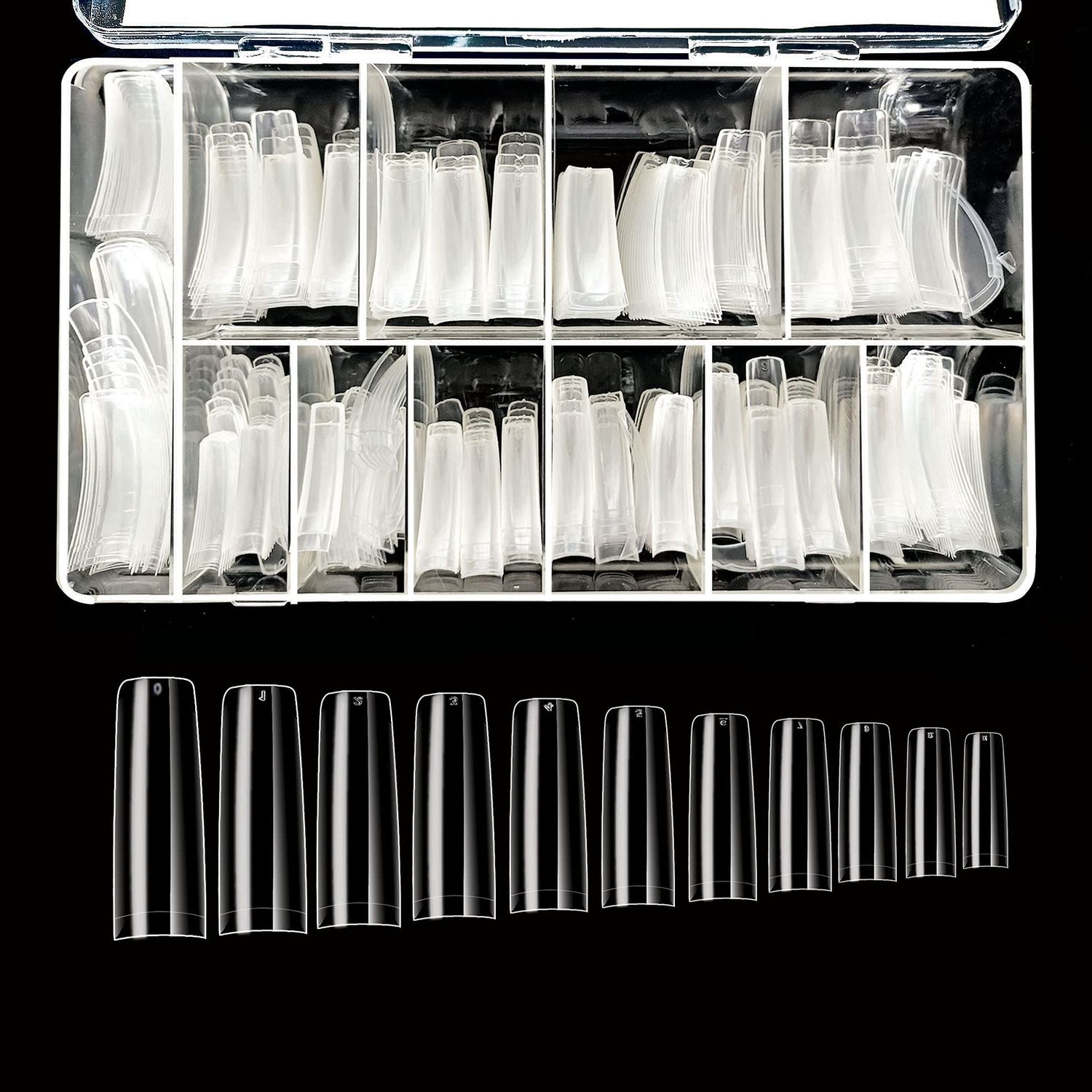 beYou Clear Half-moon 510 Artificial Fake Nail Tips 11 Sizes With Clear Plastic Case for Nail Salon Nail Shop