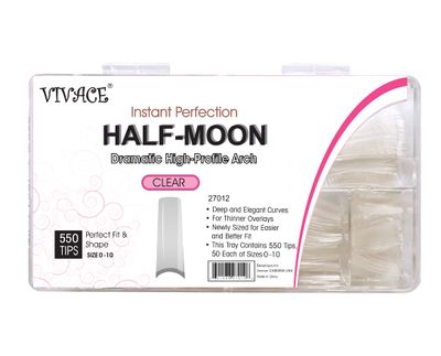 beYou Clear Half-moon 510 Artificial Fake Nail Tips 11 Sizes With Clear Plastic Case for Nail Salon Nail Shop