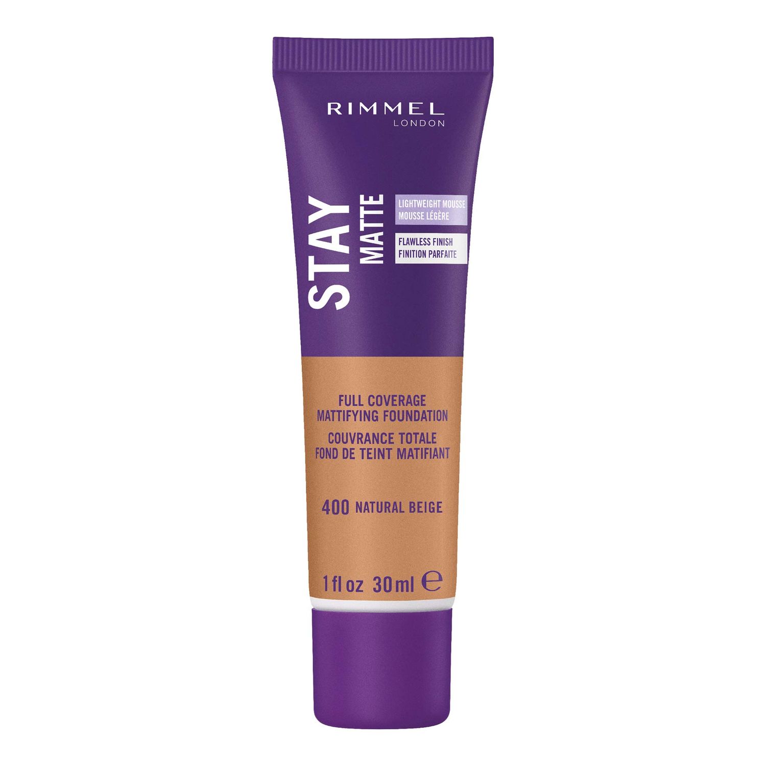 Rimmel London Stay Matte Liquid Mousse - 400 Natural Beige - Foundation, Lightweight, Shine Control, Oil-Free, 1oz