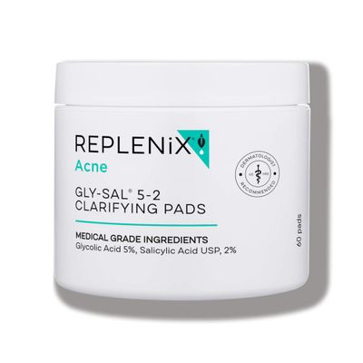 Replenix Gly-Sal 5-2 Clarifying Pads, Medical-Grade Exfoliating Cleansing Wipes for Acne-Prone Skin, Oil-Free Facial Treatment with Witch Hazel, 5% Glycolic &amp; 2% Salicylic Acids (60 ct.)