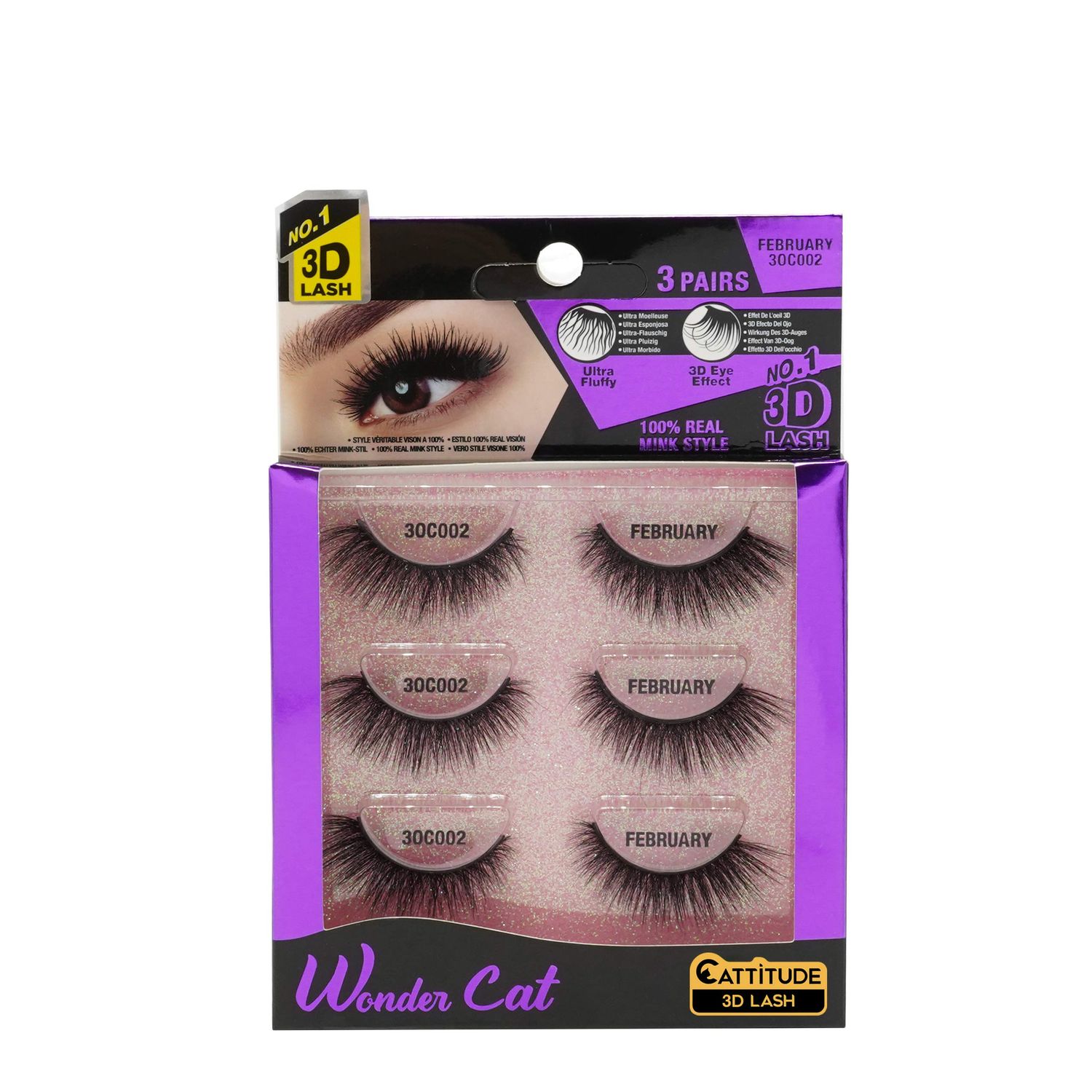 EBIN NEW YORK Cattitude 3D Lash 3 Pair - Wonder Cat 3D Faux Mink Lash Enviable Volume Lightweight Comfortable Wear Double Layered Wispy Lash Fullness Reusable