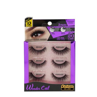 EBIN NEW YORK Cattitude 3D Lash 3 Pair - Wonder Cat 3D Faux Mink Lash Enviable Volume Lightweight Comfortable Wear Double Layered Wispy Lash Fullness Reusable