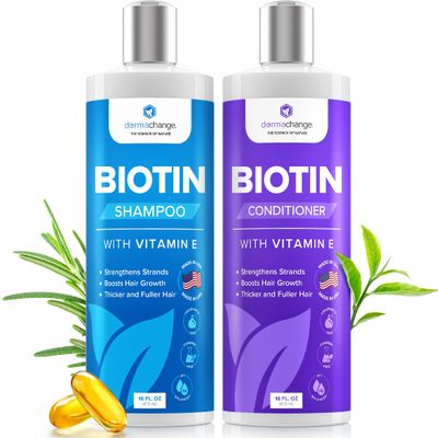 DermaChange Biotin Shampoo and Conditioner Set - Hair Growth Shampoo and Conditioner for Men &amp; Women - Shampoo Conditioner for Dry, Damage &amp; thinning hair with Tea Tree, Manuka Honey &amp; Rosemary 16oz