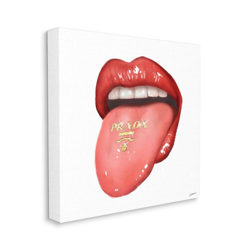 Stupell Industries Fashion Red Lips with Tongue Out Designer Accent Wall Art, 36 x 36, White