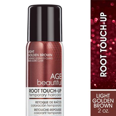 AGE beautiful Root Touch Up Hair Color Spray | Touch-Up Gray Concealer | Temporary Cover Up | Adds Volume &amp; Covers Thinning Patches | Water, Sweat, Stain Resistant | Light Golden Brown | 2 Fl Oz