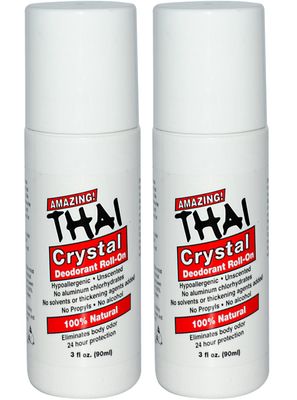 Thai Crystal Deodorant Stone All Natural Roll-On Deodorant For Body, Face and Feet -- Unscented, Aluminum Free &amp; Organic With No Aluminum, Solvents, Parabens, Propyls, or Alcohol, 3 fl oz. (Pack of 2)