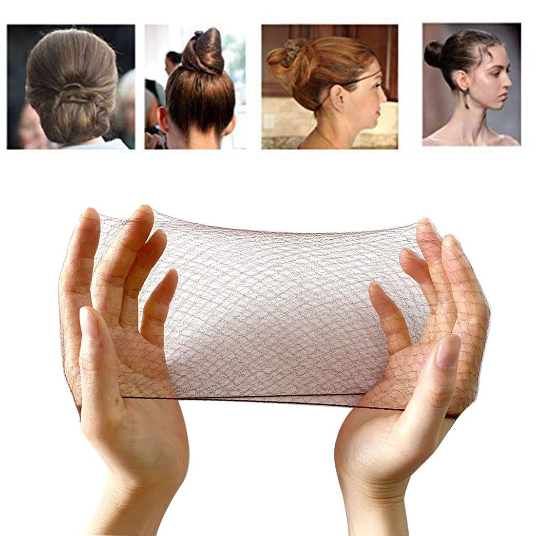 50PCS Hair Nets Invisible Elastic Edge Mesh Bun Hair Nets for Ballet Dance 20&quot; Brown