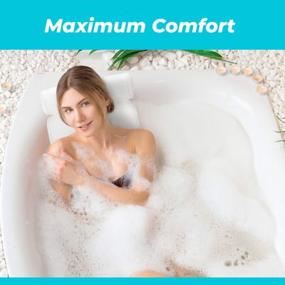 BASIC CONCEPTS Bathtub Pillow for Neck and Back Support with Drying Hook, Bathtub Pillow Machine Headrest for Soaking &amp; Straight Back Tubs - Bath Accessories, Machine Washable, 6 Suction Cups