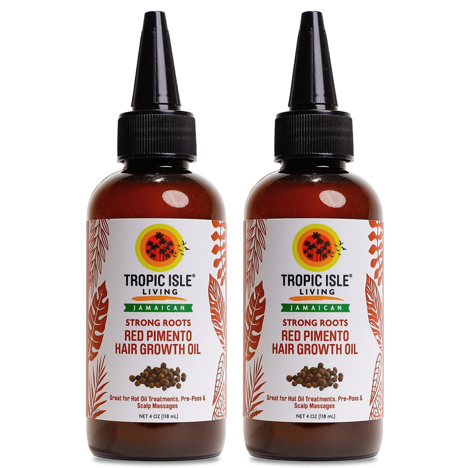 Tropic Isle Living - Strong Roots Red Pimento Hair Growth Oil | 100% Natural, Organic Jamaican Black Castor Oil, Soften Hair and gives Shine. Strengthen Hair and Scalp (Pack of 2)