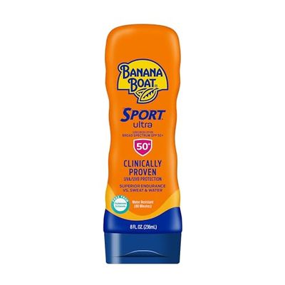 Banana Boat Sport Ultra SPF 50 Sunscreen Lotion, 8oz | Banana Boat Sunscreen SPF 50 Lotion, Oxybenzone Free Sunscreen, Sunblock Lotion Sunscreen, Banana Boat Lotion, Water Resistant Sunscreen, 8oz