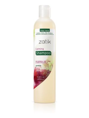Zatik Naturals - Calming Shampoo with Jasmine &amp; Wild Cherry - Normal to Dry Hair, Sensitive Scalp, Bio-degradable, pH Balanced, Vegan, FREE FROM Sulfates, Parabens, fragrances, and phthalate, 10.8 oz