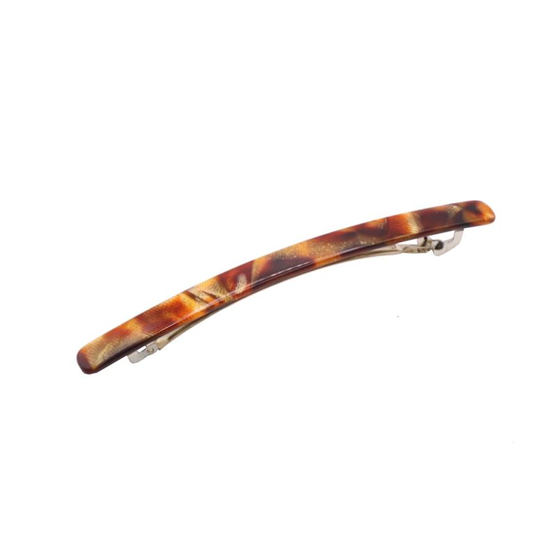 French Amie Long and Thin Caramel Large 4 Handmade Celluloid Automatic Sleek Hair Clip Barrette for Women and Girls (Caramel)