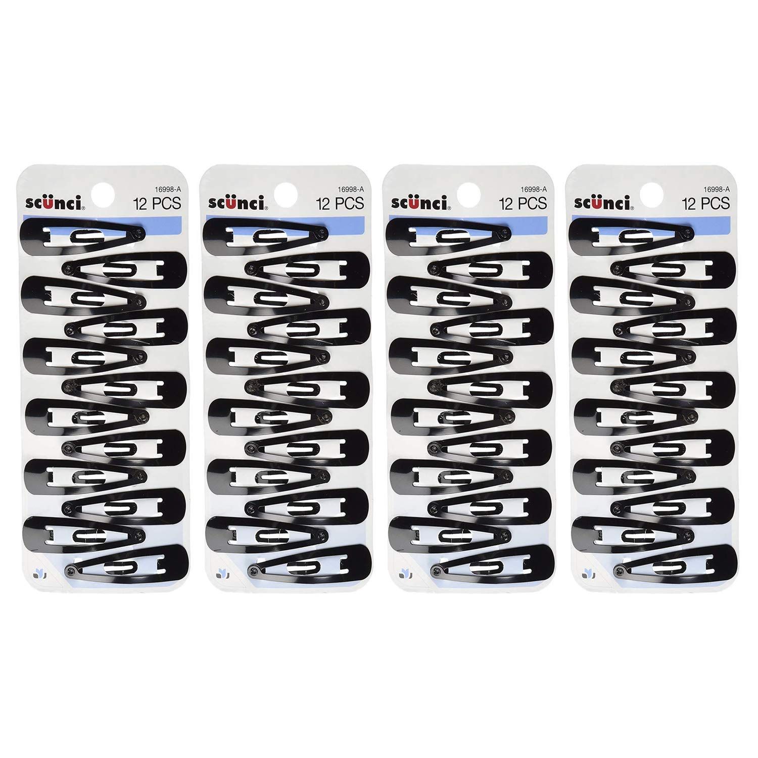 Scunci Countour, Snap Hair Clips, Black, 12 Count (4-Pack)