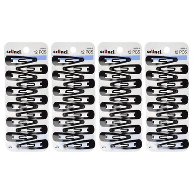 Scunci Countour, Snap Hair Clips, Black, 12 Count (4-Pack)