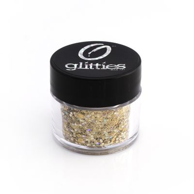 GLITTIES - Gold Rush - Gold Chunky Holographic Glitter Mix - Great for Nail Art, Acrylic Gel, Polish Tips, Festivals, Hair, Raves, and Decoration - Made in USA (10 Grams)