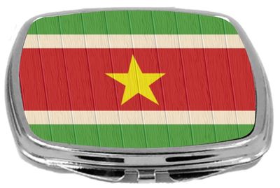 Rikki Knight Compact Mirror on Distressed Wood Design, Suriname Flag, 3 Ounce