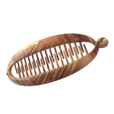 Parcelona French Beige in the Air Light Tortoise Shell 5.5&quot; Celluloid Interlocking Ponytail Holder Strong No Slip Clips Fishtail Flexible Banana Hair Clips Combs for Women and Girls, Made in France