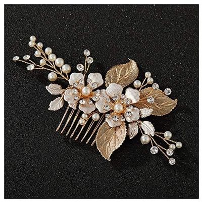 SWEETV Gold Wedding Hair Comb-Handmade Bridal Hair Clip Wedding Hair Accessories for Women