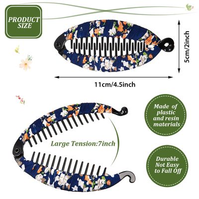 9 Pieces Banana Hair Clip Floral Clincher Hair Claws Bohemia Style Wrapped Cloth Banana Hair Clip Hair Comb Hair Jaw Clips Fish Shape Grips Clamp Hair Accessories for Women Girls (4.3 x 2 Inch)