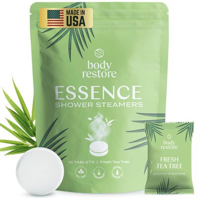 Body Restore Shower Steamers Aromatherapy 15 Pack - Galentines, Valentines Day Gifts for Her and Him, Birthday Gifts for Mom, Best Friend, Travel Essentials, Stress Relief, Self Care - Tea Tree