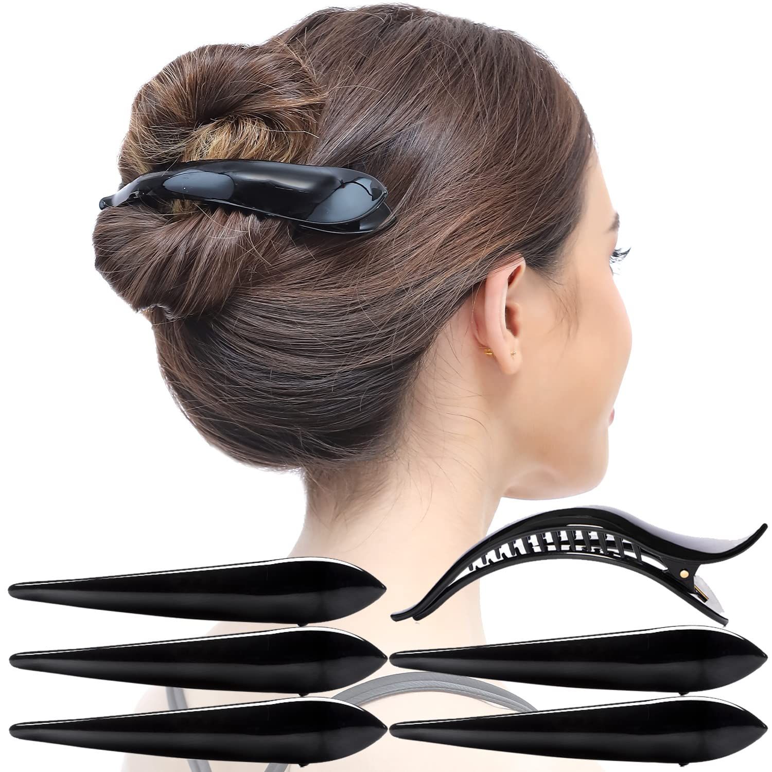 RC ROCHE ORNAMENT 6 Pcs Womens Hair Clip Professional Styling Sectioning Inner Teeth Curve Durable Alligator Duck Bill Jaw Strong Secure Grip Salon, Small Black