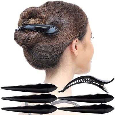 RC ROCHE ORNAMENT 6 Pcs Womens Hair Clip Professional Styling Sectioning Inner Teeth Curve Durable Alligator Duck Bill Jaw Strong Secure Grip Salon, Small Black